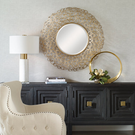 Swirl Round Mirror by Uttermost in gold. Made from iron, mirror, mdf in a modern style.