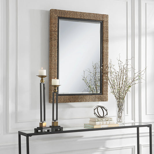 Island Mirror by Uttermost. Made from mirror, mdf, iron, straw rope in a modern style.