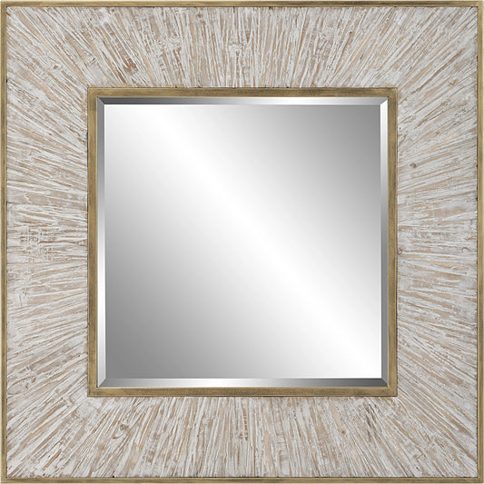 Wharton Square Mirror by Uttermost in aged whitewashed. Made from mirror, mdf, fir, iron in a modern style.