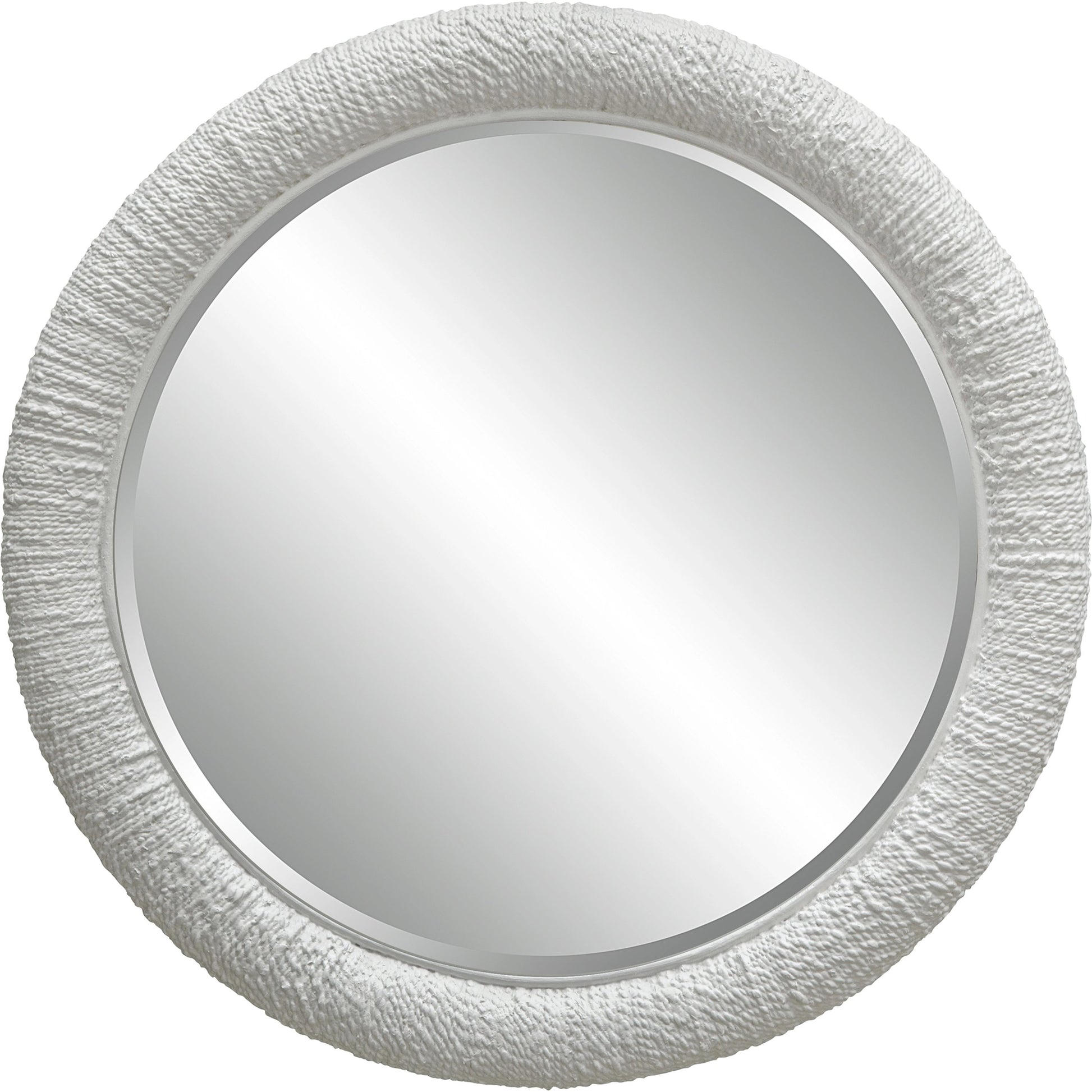 Mariner Round Mirror by Uttermost. Made from banana weaving, rattan, plywood, glass in a modern style.