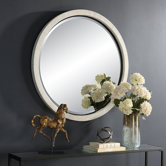 Granada Round Mirror by Uttermost in whitewash. Made from rattan, mirror, mdf in a modern style.
