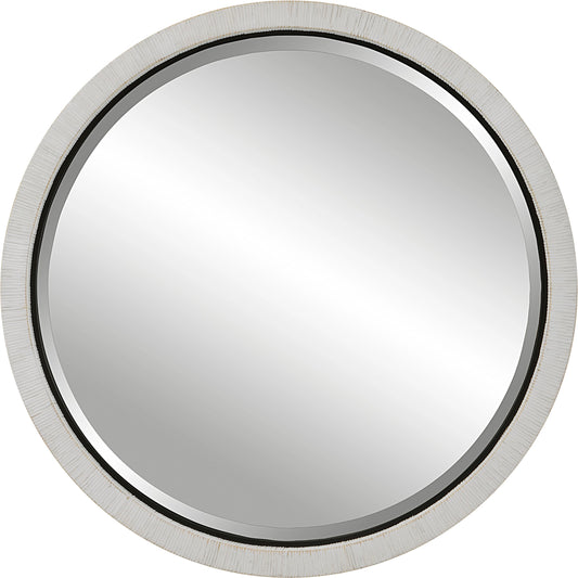 Granada Round Mirror by Uttermost in whitewash. Made from rattan, mirror, mdf in a modern style.
