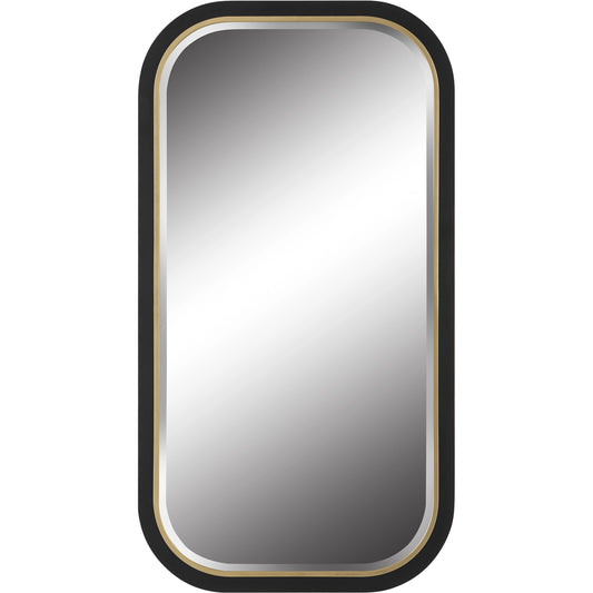 Nevaeh Curved Rectangle Mirror by Uttermost in satin black, gold leaf. Made from iron, mdf, mirror in a modern style.