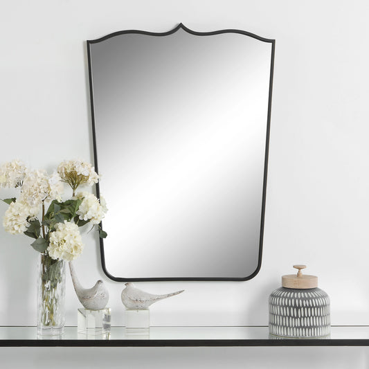 Tiara Mirror by Uttermost in satin black. Made from iron, mdf, mirror in a modern style.