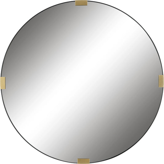 Clip Round Mirror by Uttermost in satin black, gold leaf. Made from iron, mdf, mirror in a modern style.