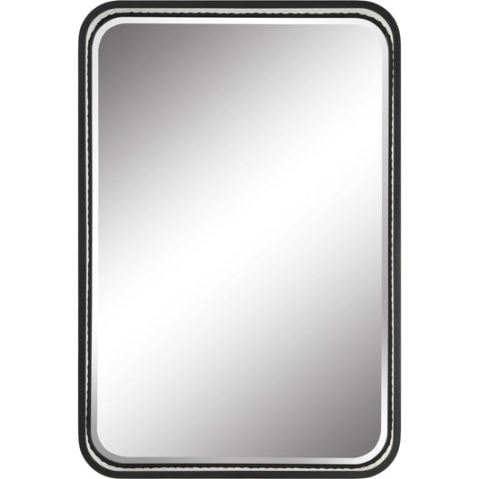 Santa Cruz Mirror by Uttermost in satin black. Made from iron, mdf, mirror, rope in a modern style.