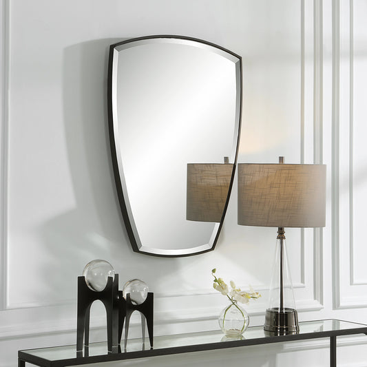 Crest Curved Mirror by Uttermost in satin black. Made from metal, mirror in a modern style.