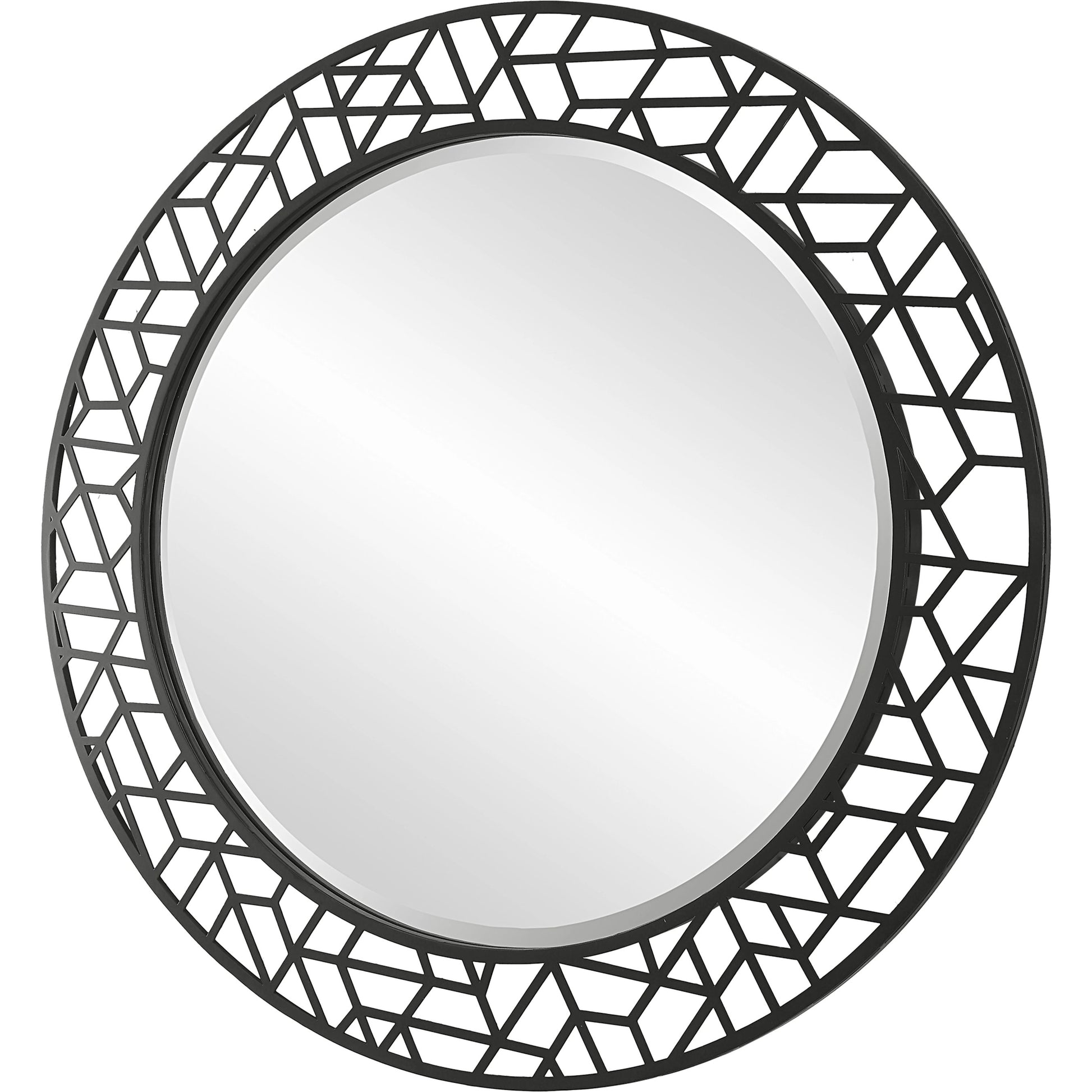 Mosaic Round Mirror by Uttermost in black. Made from mdf, iron, mirror in a modern style.