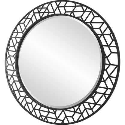 Mosaic Round Mirror by Uttermost in black. Made from mdf, iron, mirror in a modern style.