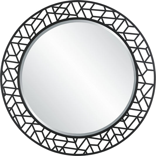 Mosaic Round Mirror by Uttermost in black. Made from mdf, iron, mirror in a modern style.