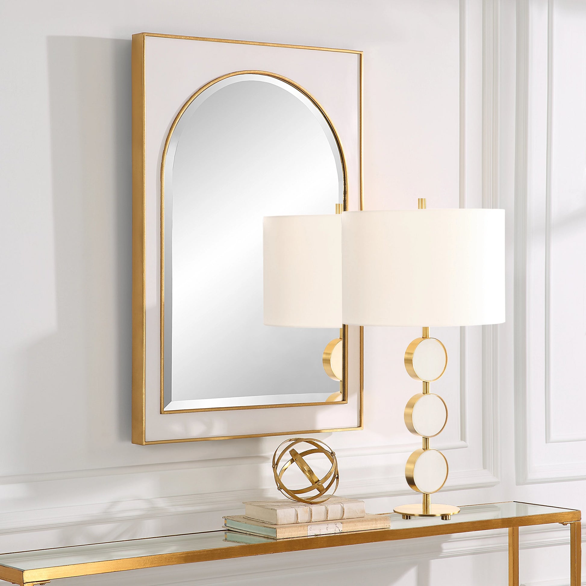 Crisanta Arch Mirror by Uttermost in gold. Made from mirror, iron, mdf in a modern style.