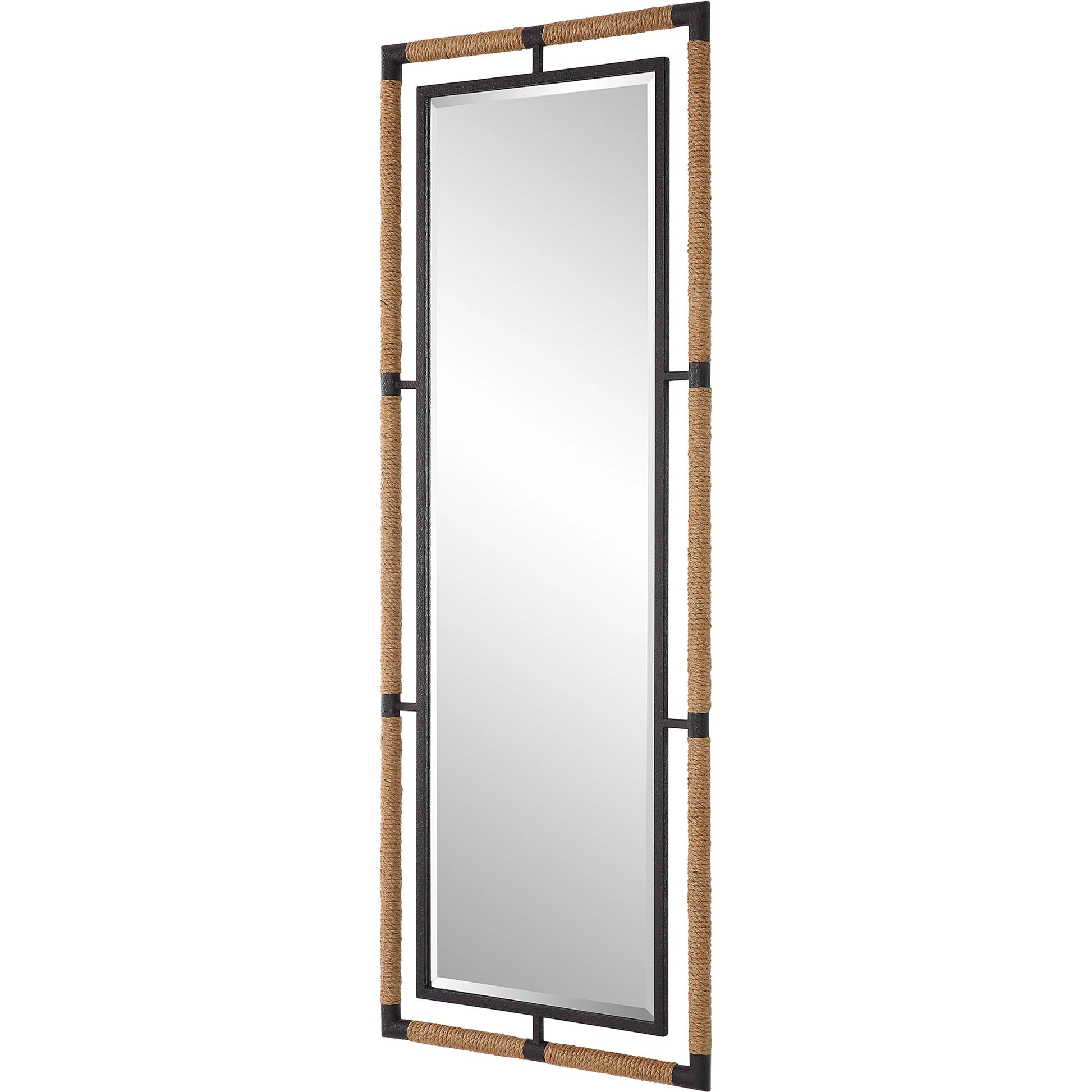 Melville Tall Mirror by Uttermost in rust black. Made from mirror, iron, mdf, rope in a modern style.