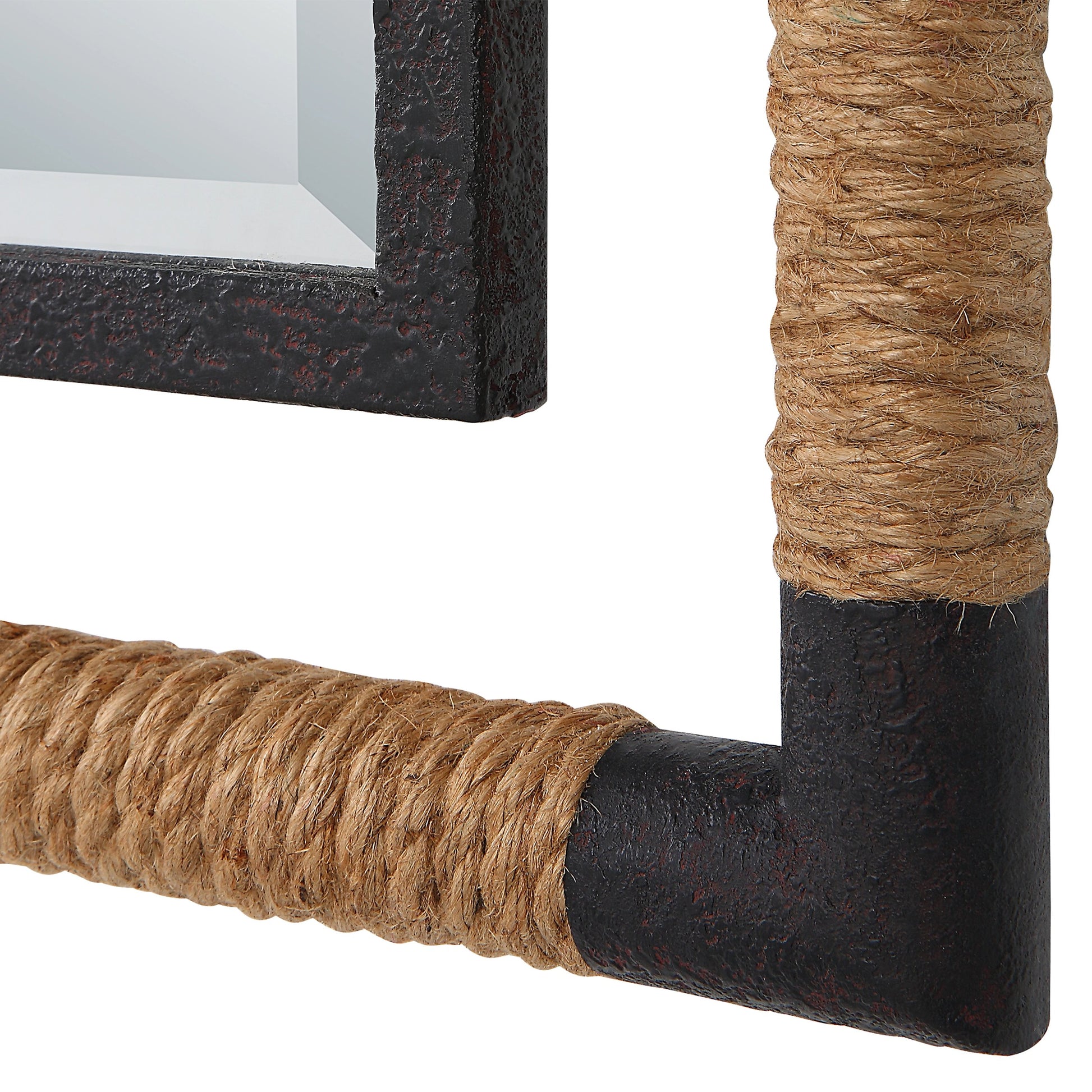 Melville Tall Mirror by Uttermost in rust black. Made from mirror, iron, mdf, rope in a modern style.