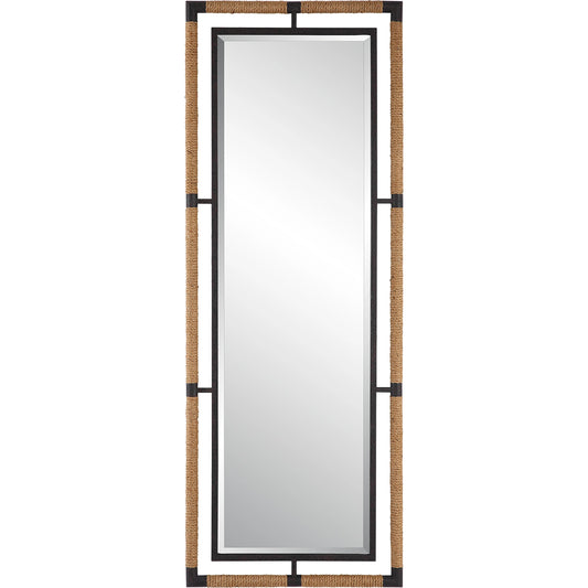 Melville Tall Mirror by Uttermost in rust black. Made from mirror, iron, mdf, rope in a modern style.