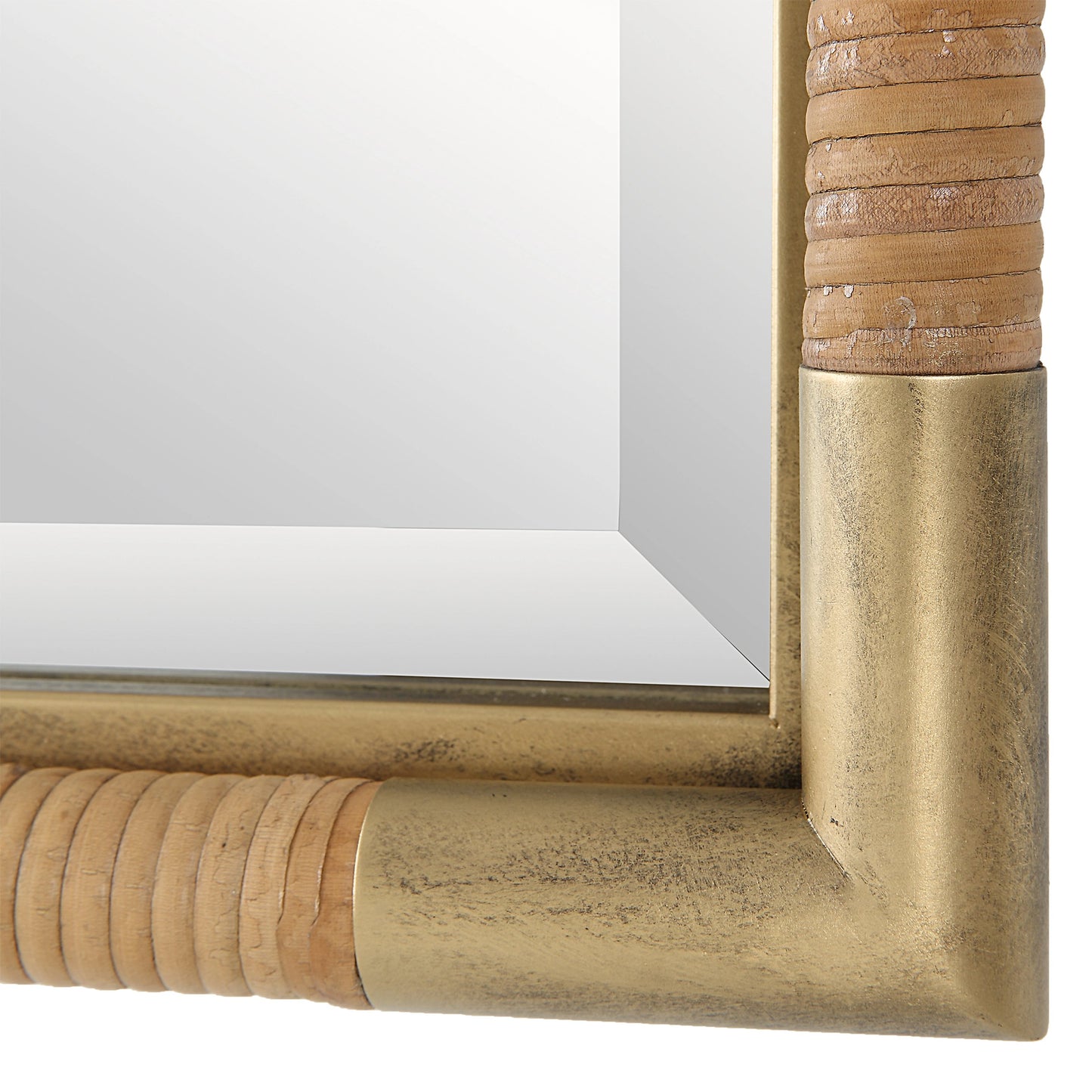 003 SI-2108085 | Additional Silo | Kampar Vanity Mirror by Uttermost in gold. Made from iron, mirror, mdf, rattan in a modern style.