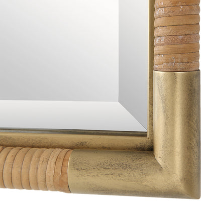 Kampar Vanity Mirror by Uttermost in gold. Made from iron, mirror, mdf, rattan in a modern style.