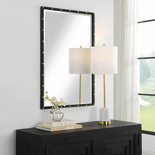 Benedo Industrial Vanity Mirror by Uttermost in brass. Made from iron, mirror, mdf, copper in a modern style.