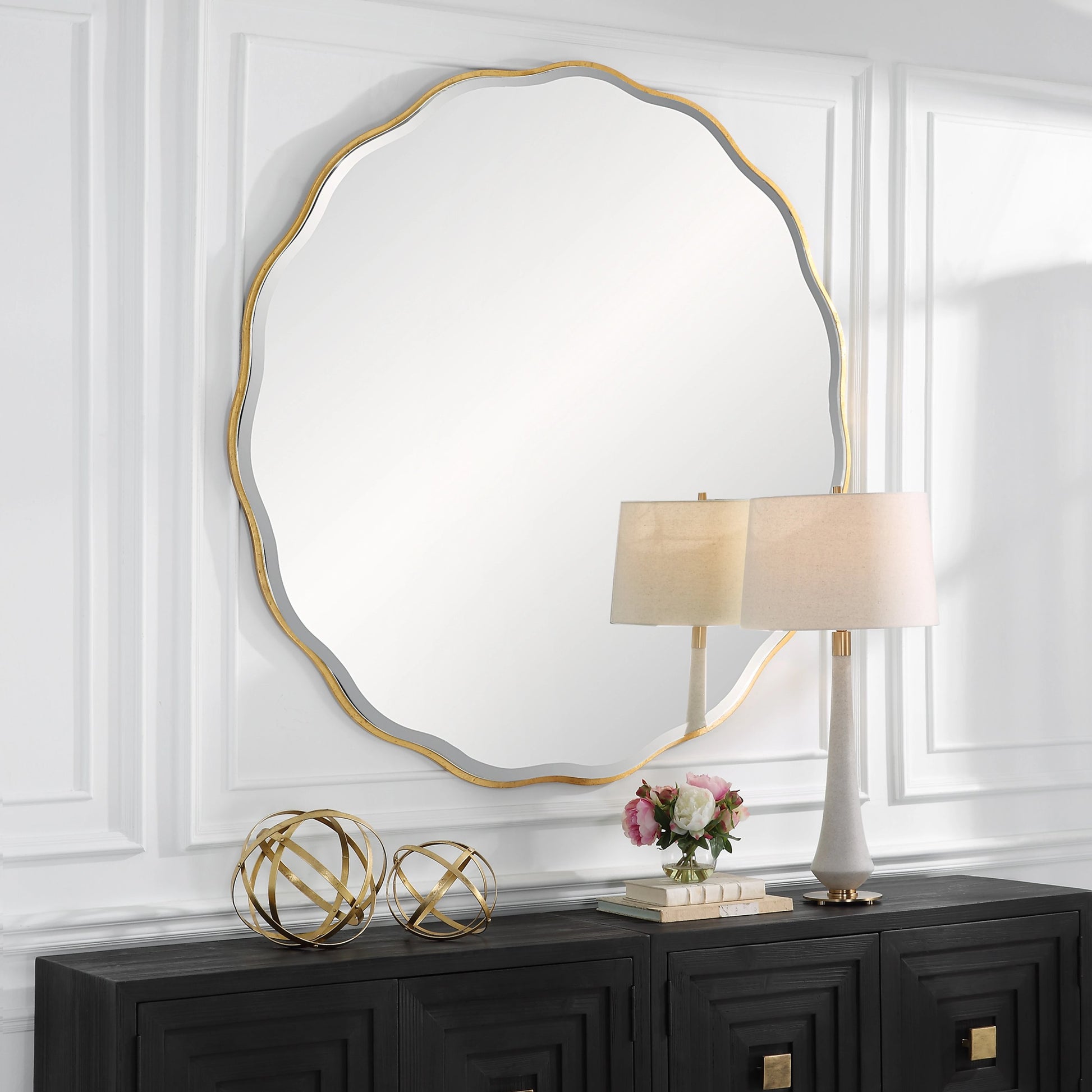 Aneta Round Mirror by Uttermost in gold. Made from mdf, mirror in a modern style.