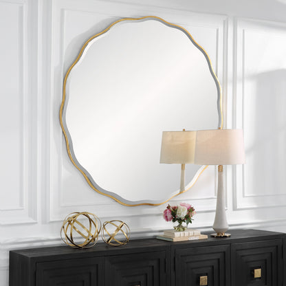 Aneta Round Mirror by Uttermost in gold. Made from mdf, mirror in a modern style.