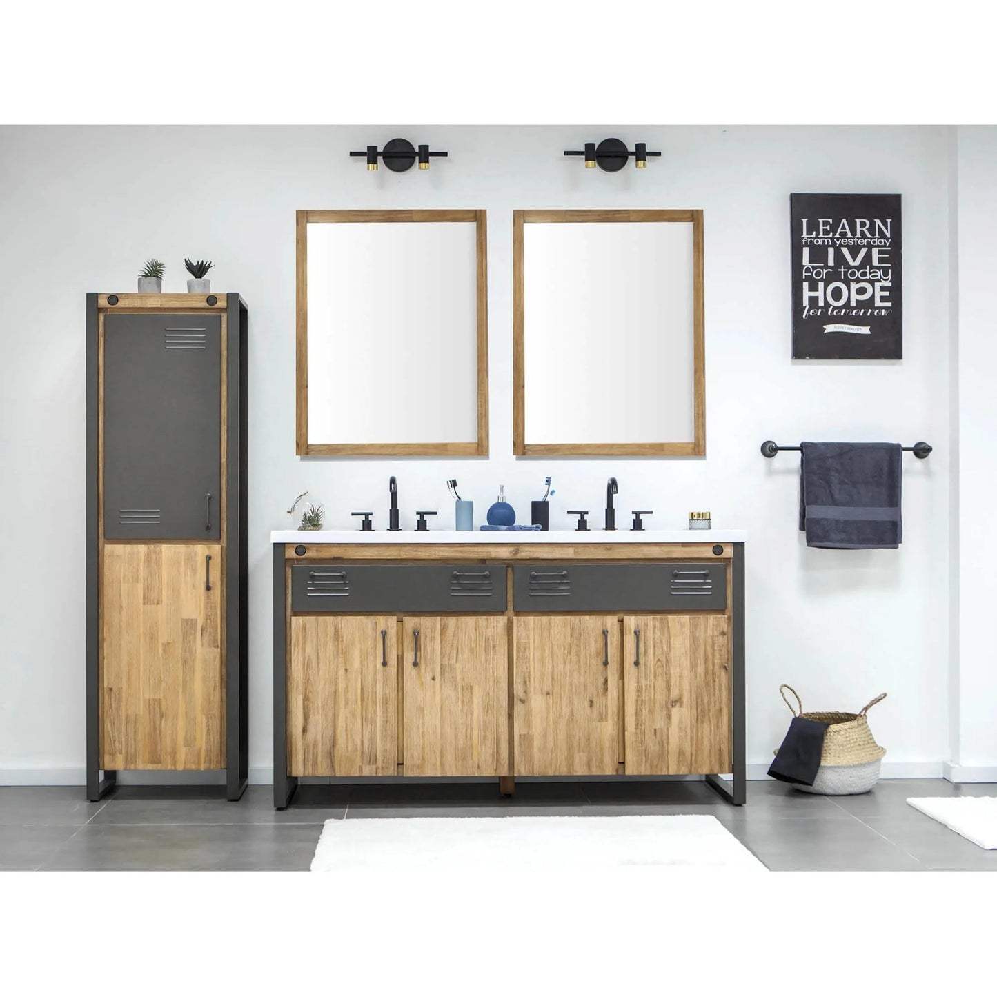 001 SI-2452886 | Lifestyle | Irondale Vanity 61" Solid Acacia Wood and Metal with White Basin by LH Imports in brown, black. Made from unique in a modern style.