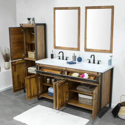 Irondale Vanity 61" Solid Acacia Wood and Metal with White Basin by LH Imports in brown, black. Made from unique in a modern style.