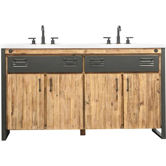 Irondale Vanity 61" Solid Acacia Wood and Metal with White Basin by LH Imports in brown, black. Made from unique in a unique style.