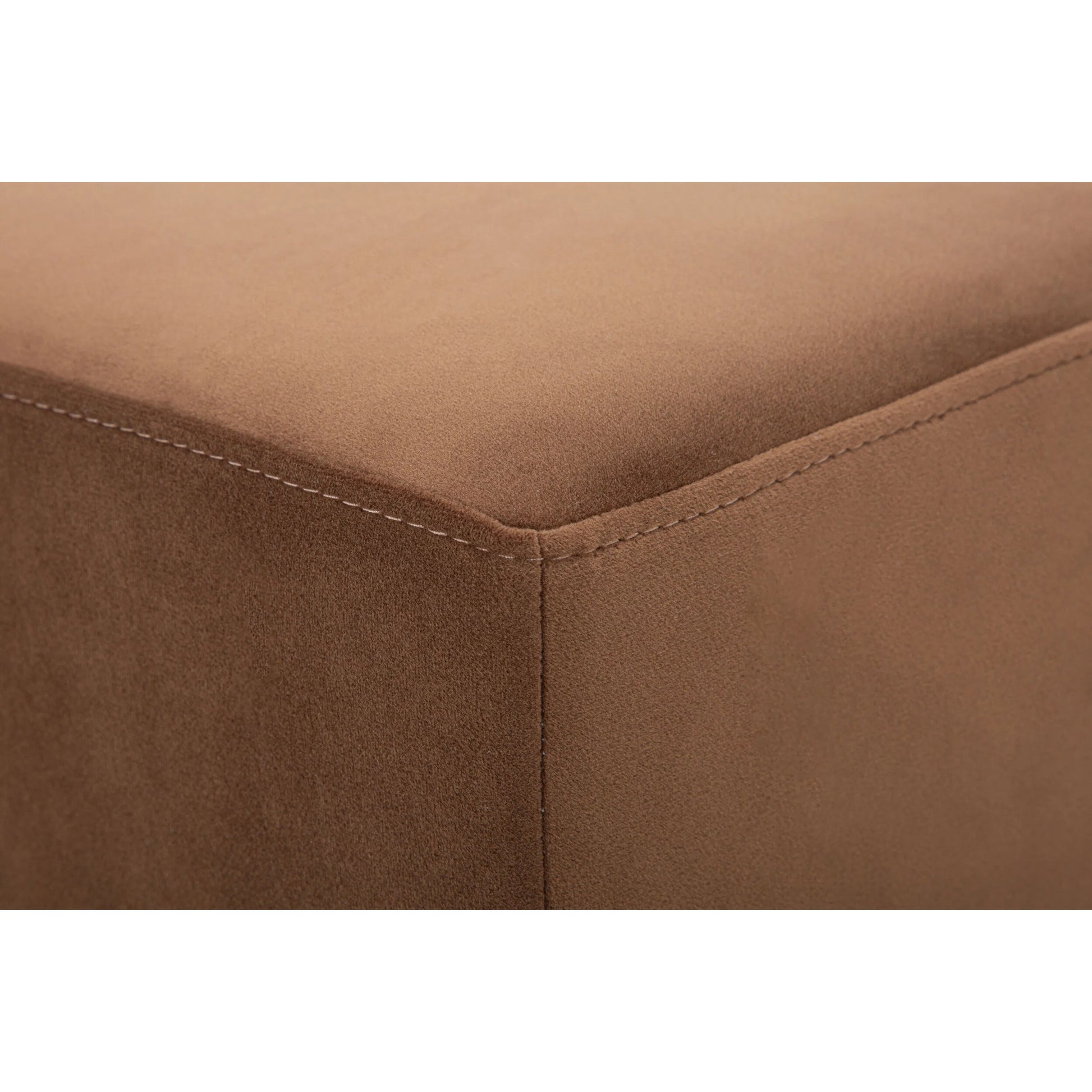 Miraya Ottoman by Surya in brown. Made from recycled fabric, plywood, polyester wrapped foam in a traditional style.