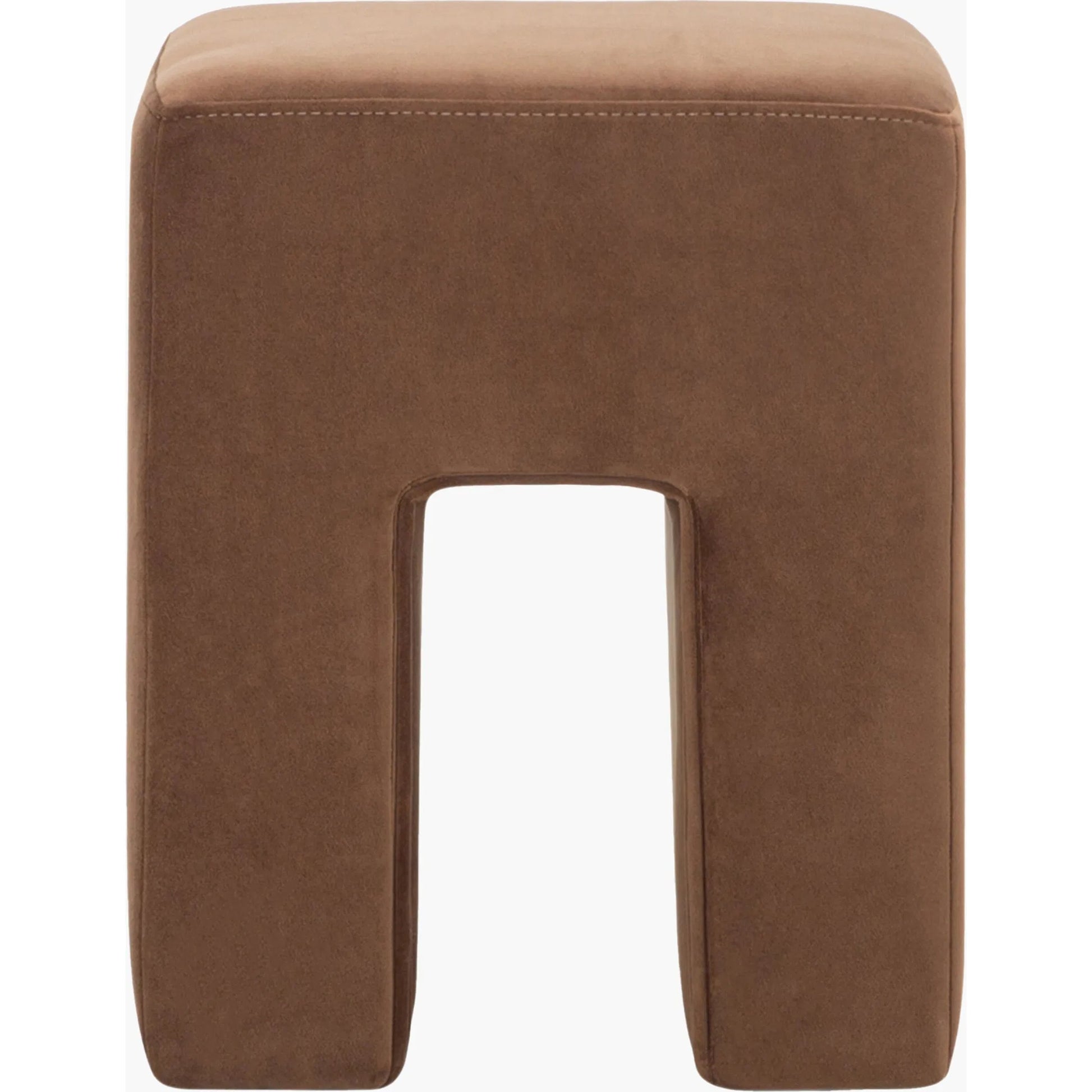 Miraya Ottoman by Surya in brown. Made from recycled fabric, plywood, polyester wrapped foam in a traditional style.