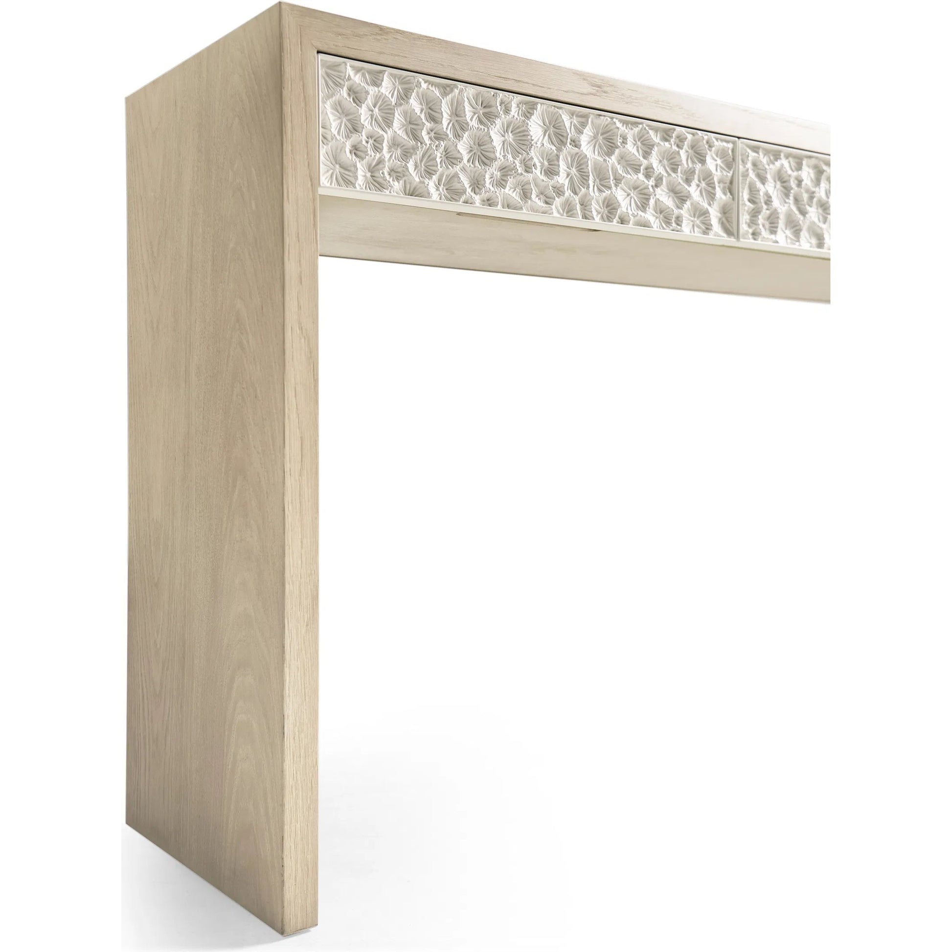 Pelagic Console Table by Jonathan Charles in white washed oak. Made from main oak veneer in a unique style.