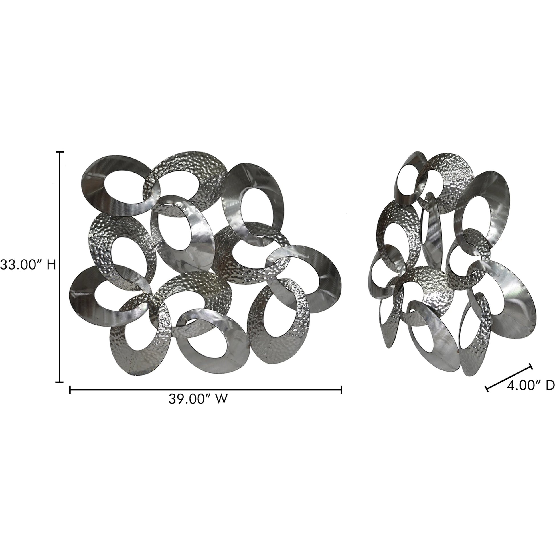 Looped Metal Wall Decor by Moe's Home Collection in silver. Made from stainless steel in a modern style.