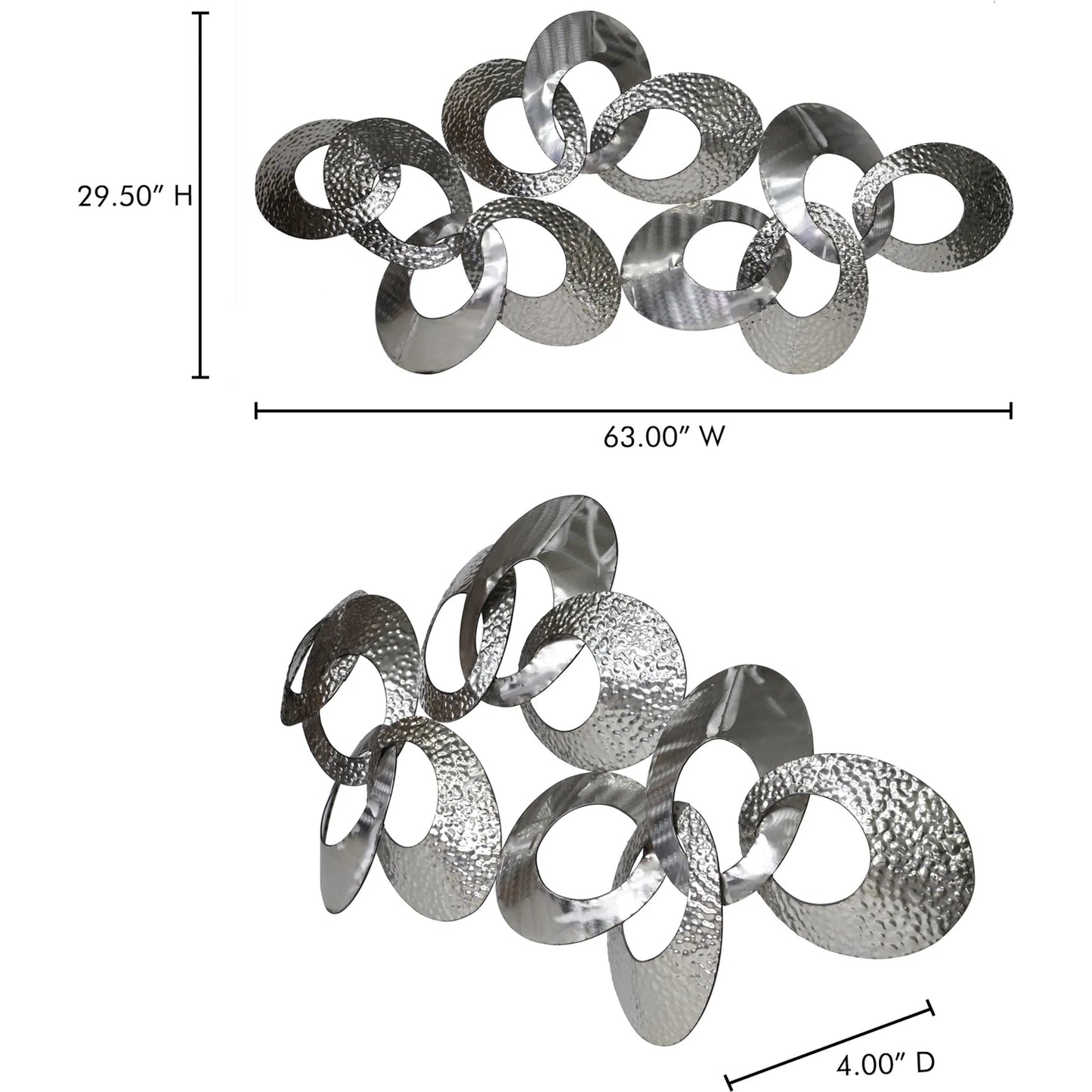 008 S-699749 | Lifestyle | Looped Metal Wall Decor by Moe's Home Collection in silver. Made from stainless steel in a modern style.