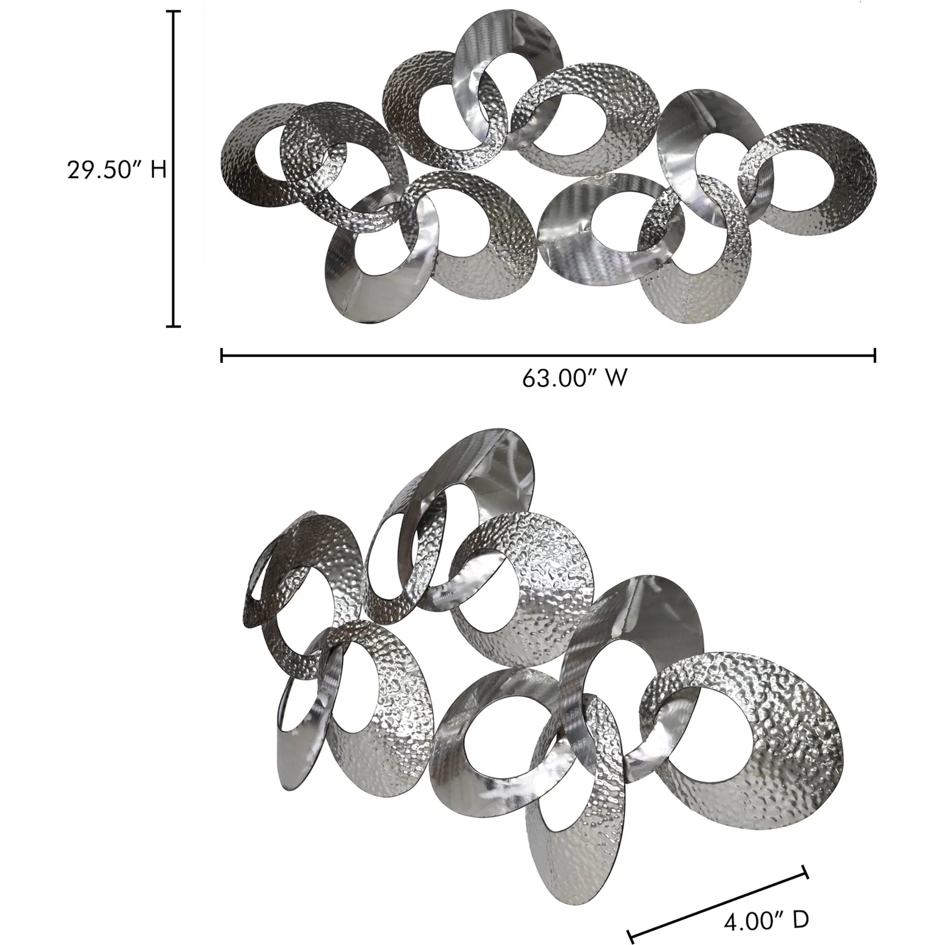 Looped Metal Wall Decor by Moe's Home Collection in silver. Made from stainless steel in a modern style.