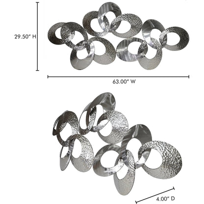 Looped Metal Wall Decor by Moe's Home Collection in silver. Made from stainless steel in a modern style.