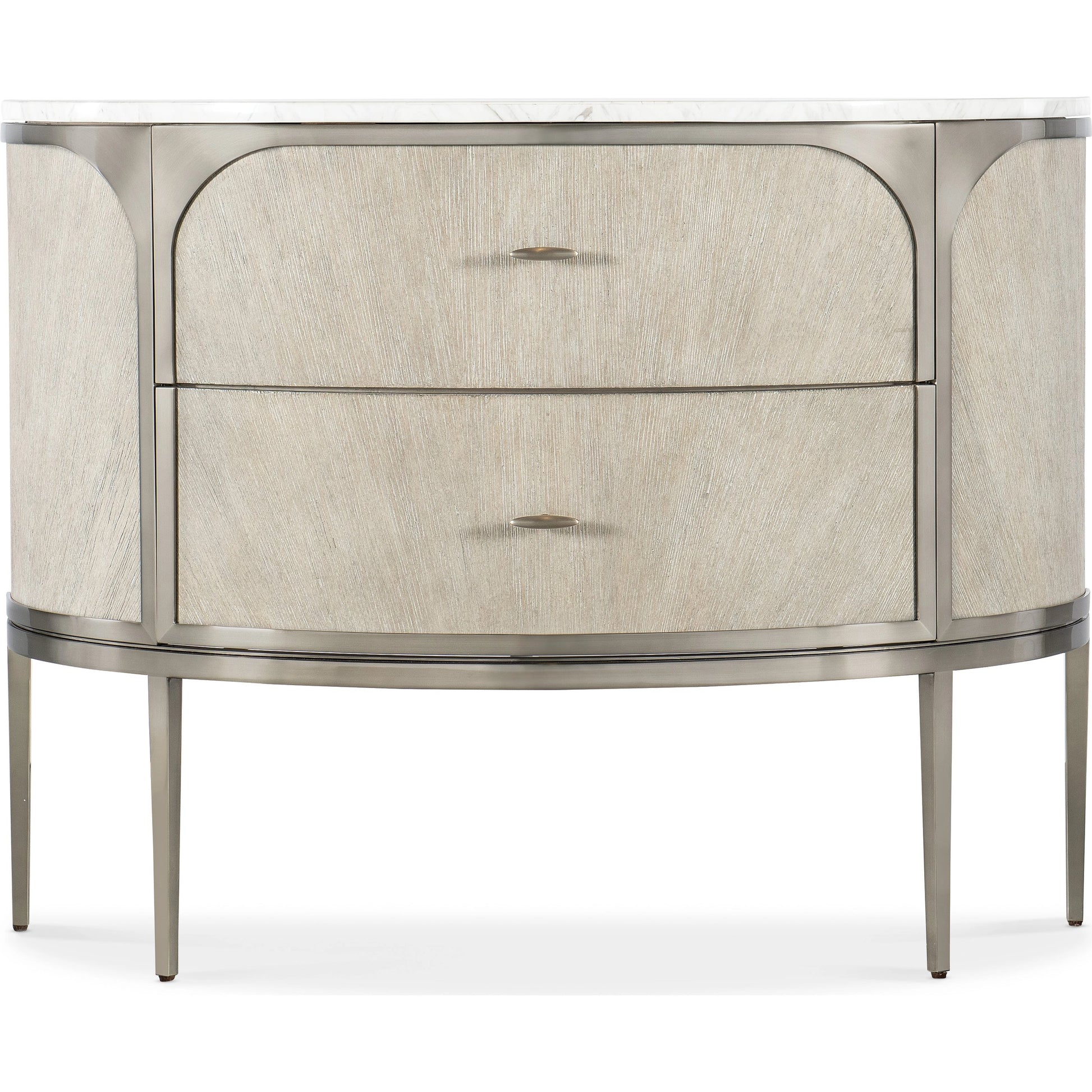 Modern Mood Two Drawer Nightstand by Hooker Furniture. Made from oak veneers, metal, marble in a modern style.