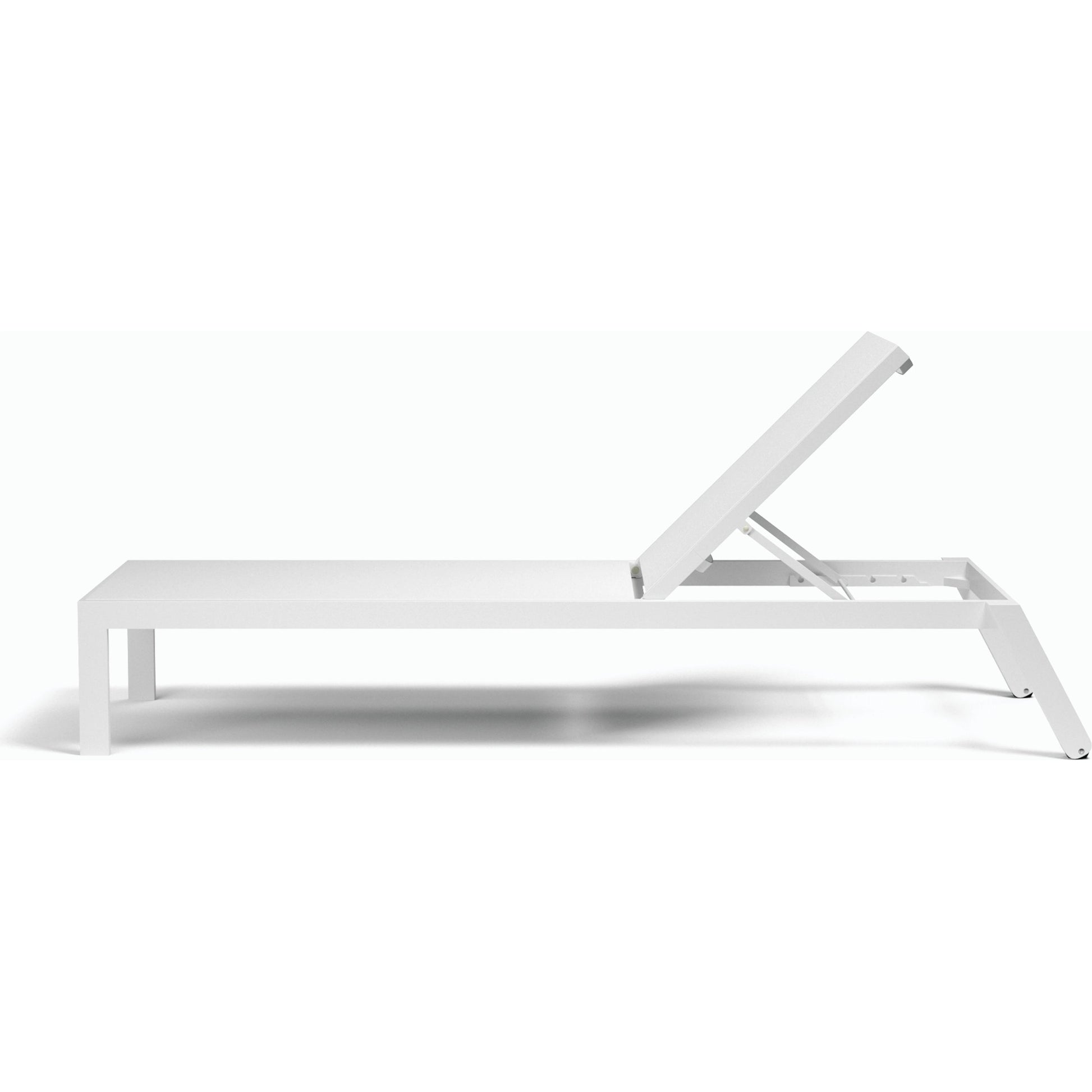 Naples Outdoor Stackable Chaise Lounge by Sunset West in white. Made from aluminum in a modern style.