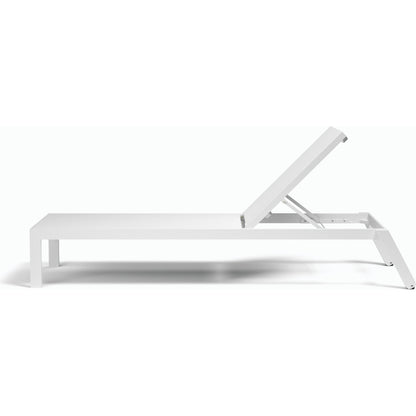 Naples Outdoor Stackable Chaise Lounge by Sunset West in white. Made from aluminum in a modern style.