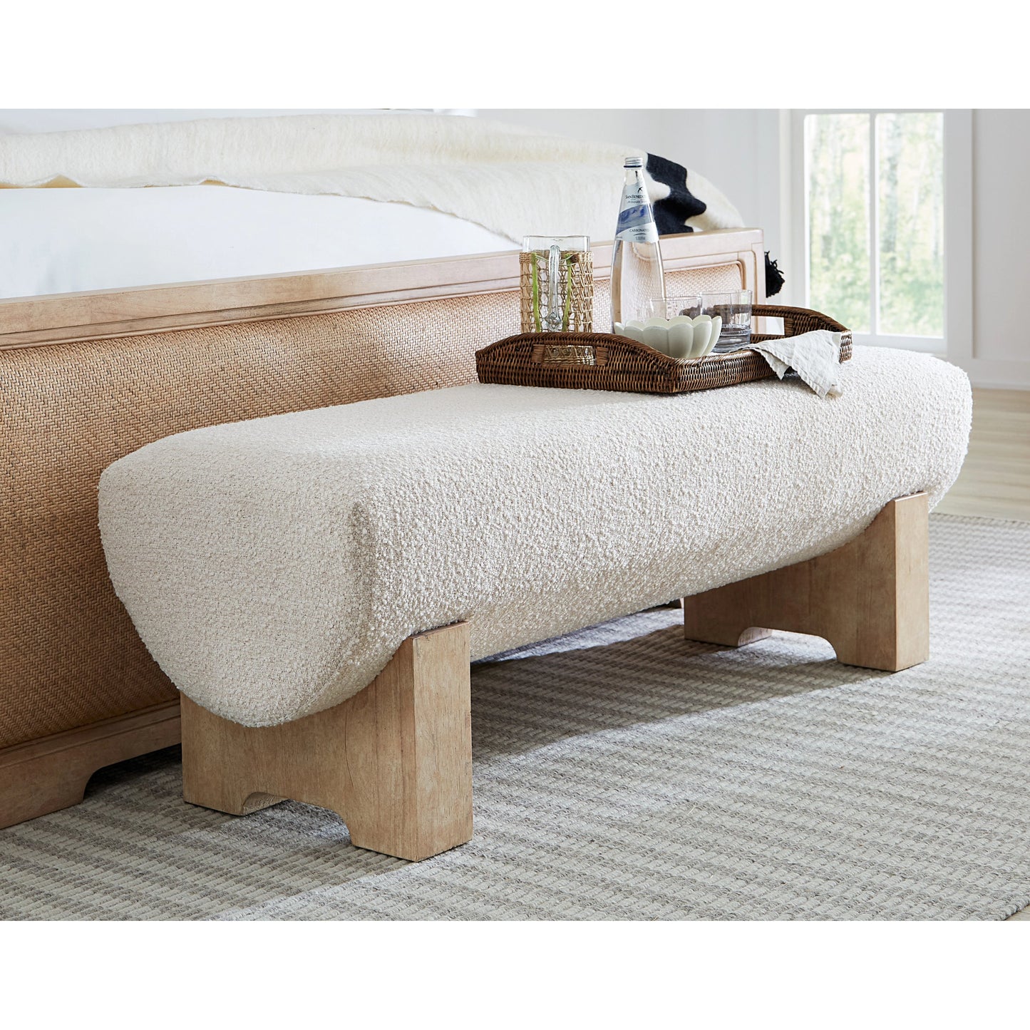 006 SI-2133748 | Lifestyle | Retreat Bed Bench by Hooker Furniture in neo cream and dune. Made from wood, fabric 85% polyester, 10% acrylic, 5% cotton in a modern style.