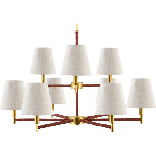Majen 9-Light Chandelier by Surya in metallic brass. Made from iron, linen in a eclectic & global style.