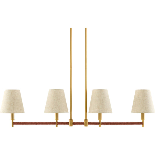 Majen Chandelier by Surya in gold, brown and electroplated. Made from iron, linen in a unique style.