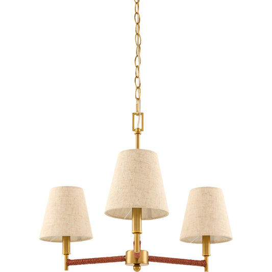Majen 3-Light Chandelier by Surya in metallic brass. Made from iron, linen in a eclectic & global style.