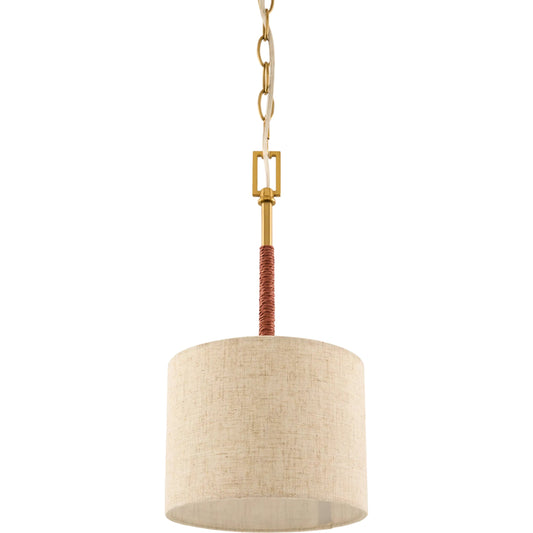 Majen Pendant by Surya in metallic brass. Made from iron, linen in a eclectic & global style.