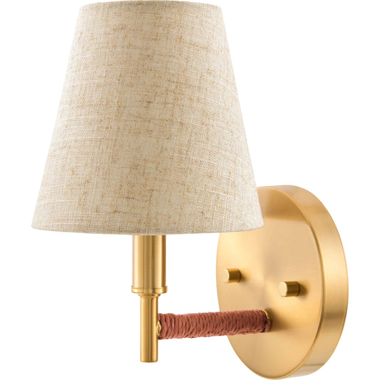 Majen Wall Sconce by Surya in gold, brown and electroplated. Made from iron, linen in a unique style.