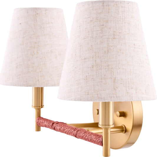 Majen 2-Light Wall Sconce by Surya in metallic brass. Made from iron, linen in a eclectic & global style.