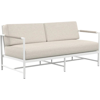 Sabbia Outdoor Loveseat by Sunset West in white. Made from olefin rope in a coastal style.