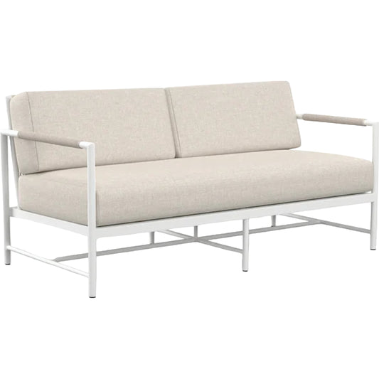 Sabbia Outdoor Loveseat by Sunset West in white. Made from olefin rope in a coastal style.