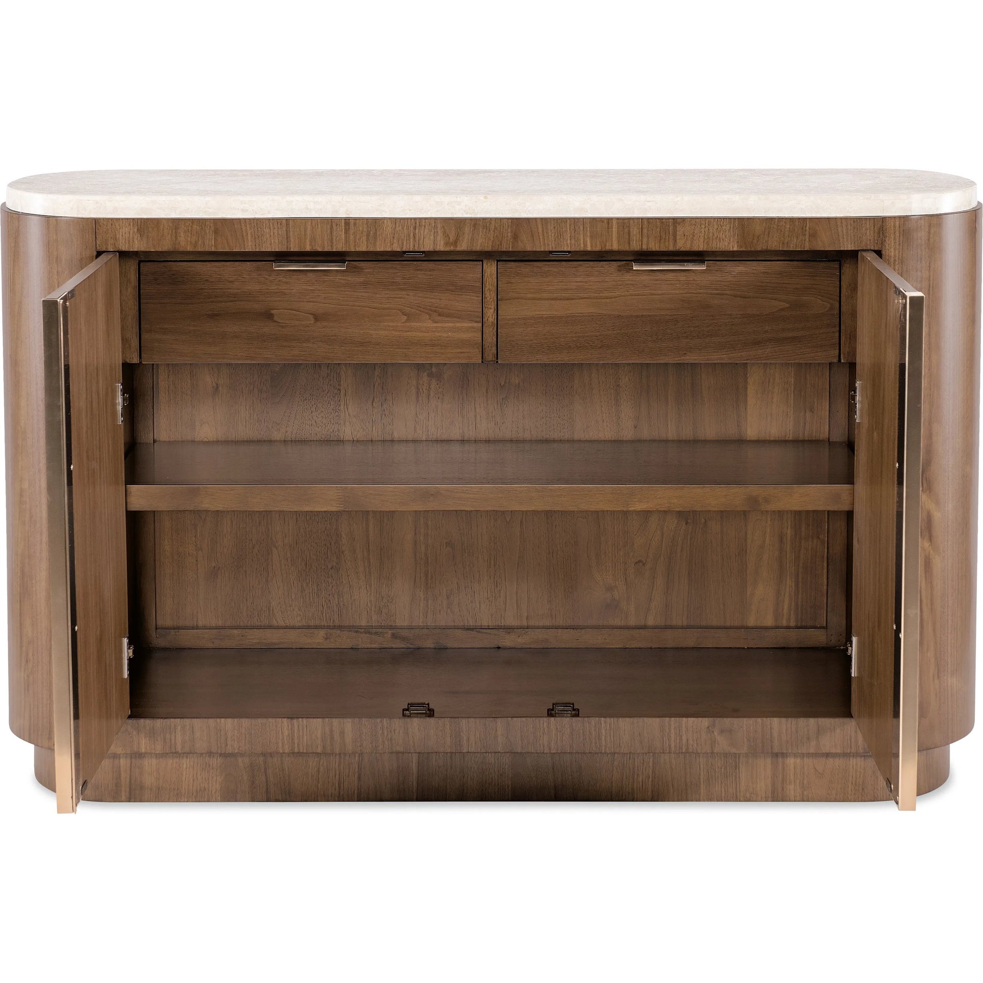 Eleana Server by Hooker Furniture in light caramel, quartered walnut veneers, marble. Made from walnut veneers, marble in a modern style.