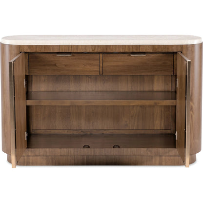 Eleana Server by Hooker Furniture in light caramel, quartered walnut veneers, marble. Made from walnut veneers, marble in a modern style.