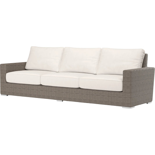 Coronado Outdoor Sofa in Canvas Flax by Sunset West in browns. Made from resin wicker in a modern style.