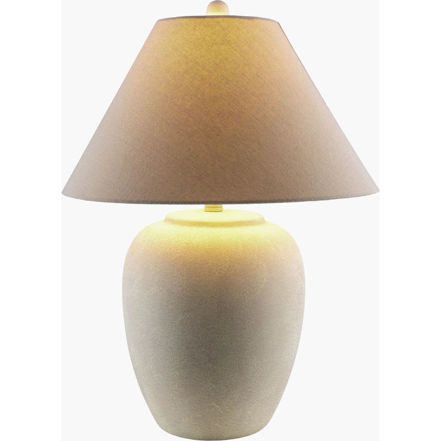 002 SI-2168167 | Closeup | Mijas Table Lamp - 532380 by Livabliss in body: white, shade (outside): beige, shade (inside): white, finial: white, harp: metallic - brass, cord: black and antiquedpainted. Made from ceramic, linen, polystyrene, iron in a modern