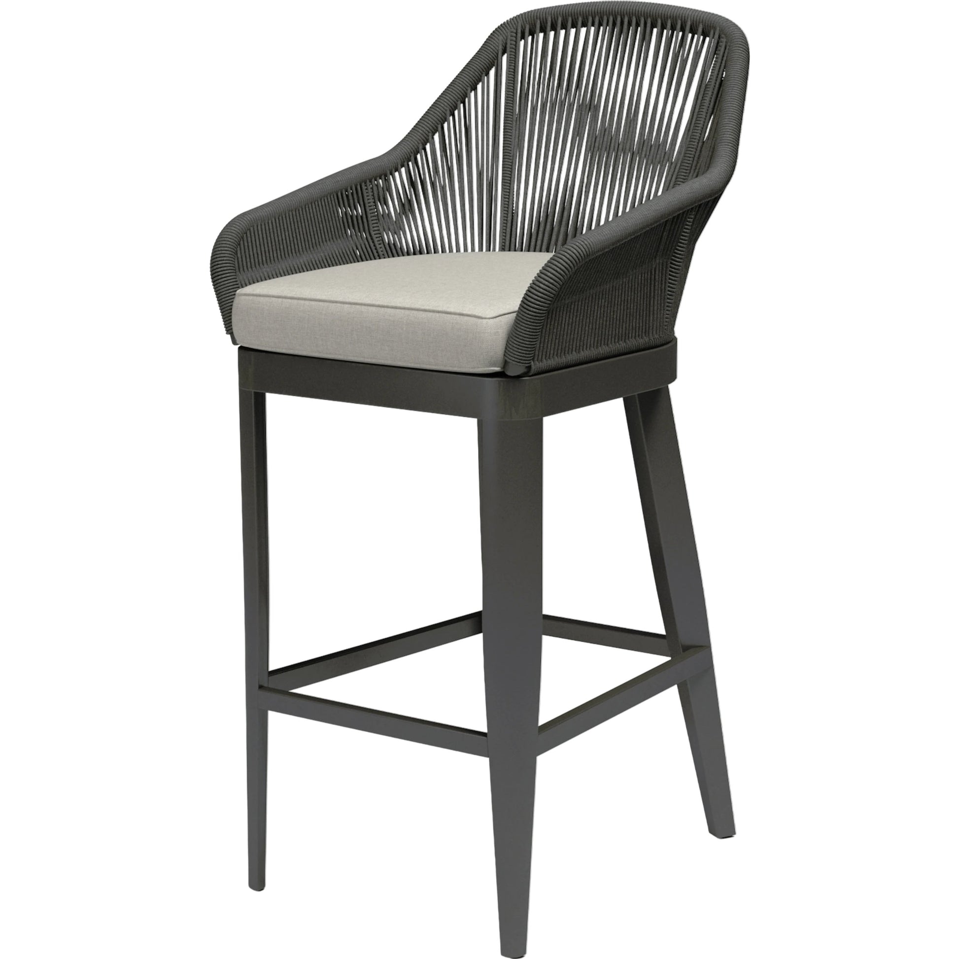 Milano Outdoor Barstool by Sunset West in slate. Made from olefin rope in a coastal style.